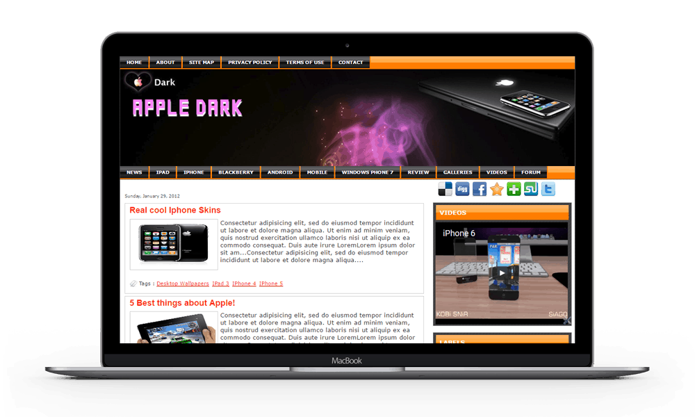 Preview of the Apple Dark Blogger template